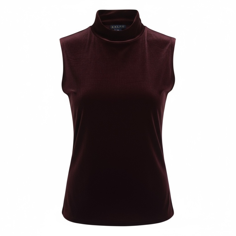 Vintage Ralph Lauren Velvet Mock Neck Top XL Burgundy Made in USA
